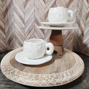 NWT Koythin Set of 2 White Strengthened Porcelain Morandi Style Cup and Saucer
